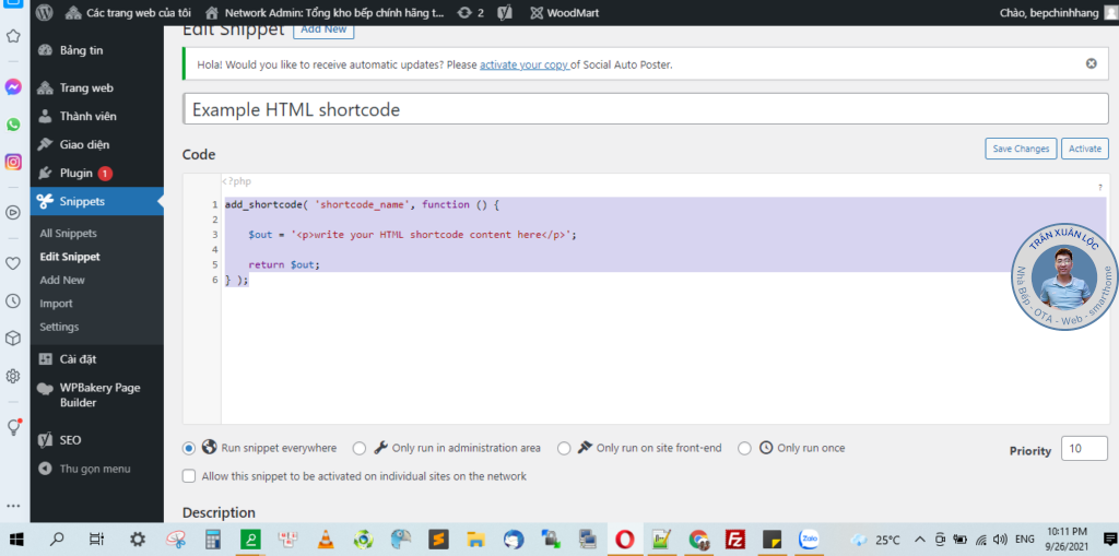 Cách chèn code hàng loạt code cho trang con trong Mutisites wordpress