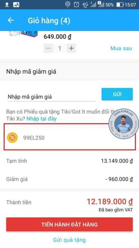 Mã giảm giá Tiki CẬP NHẬT mới nhất trên ứng dụng/ app - đặt hàng