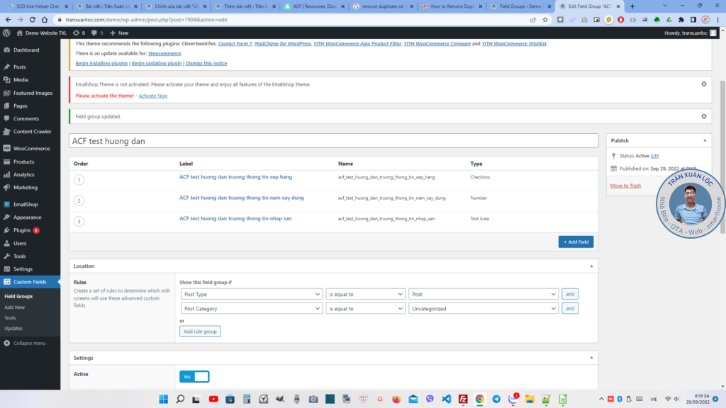 03 cách tạo trường thông tin bằng ACF và chèn code vào file php cho wordpress